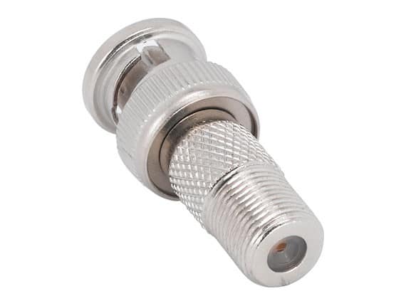 Cable Leader - F-Type Male to BNC Female Adapter, 75-Ohm, RF Coaxial, Fully Molded - Silver