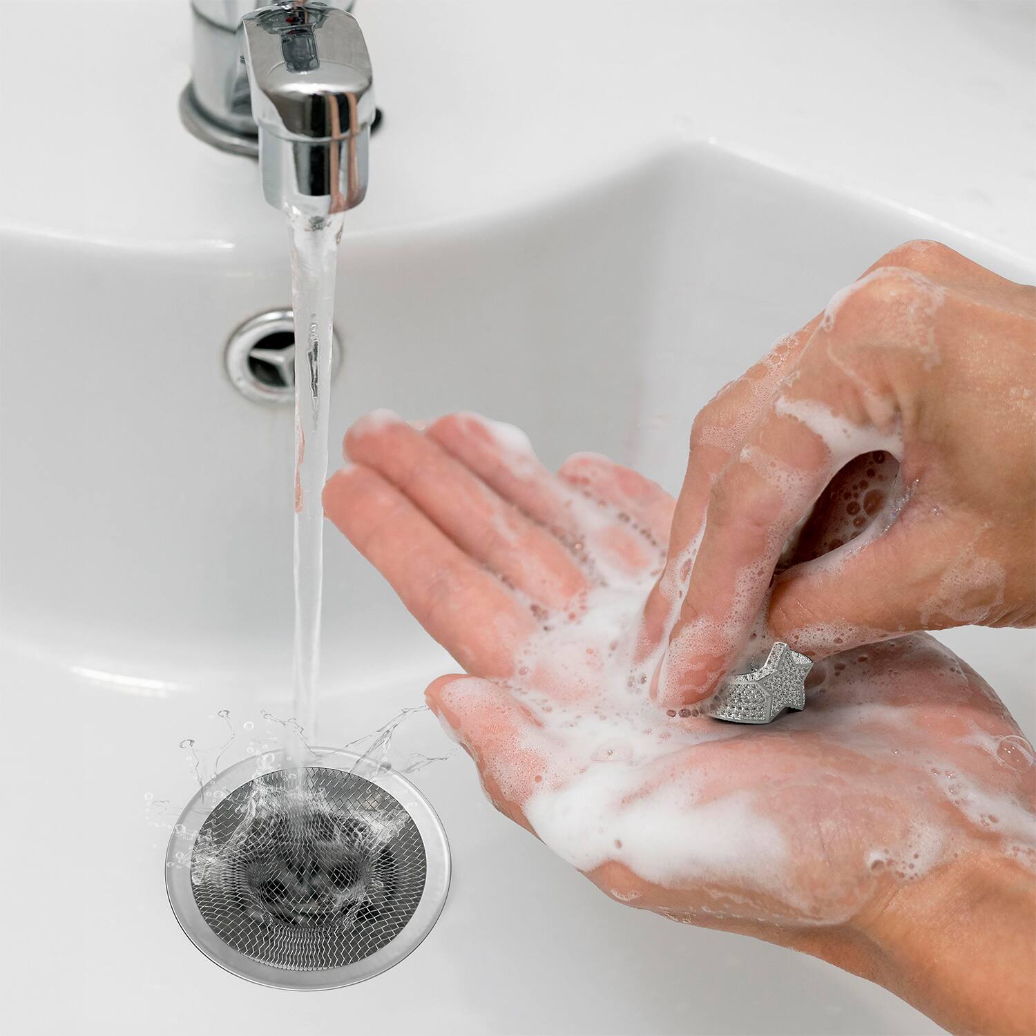 Left. Garnen - 4 Pack Kitchen Sink Drain Strainer, Stainless Steel Mesh Sink Strainer Basket, Shower Drain Hair Catcher - Silver.