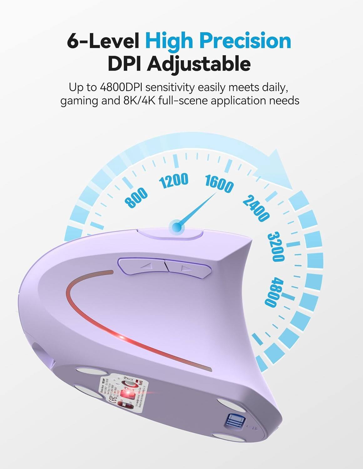 6-Level High Precision DPI Adjustable Up to 4800DPI sensitivity easily meets daily, gaming and 8K/4K full-scene application needs

1200 1600 800 2400 3200 4800

- BIX KEEF THE WOR

Dies SHITH  ).