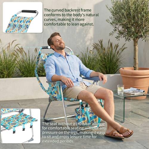 The curved backrest frame conforms to the body's natural curves, making it more comfortable to lean against. The seat without a crossbar allows for comfortable seating without any pressure on the legs, making it easy to sit and enjoy leisure time for extended periods.