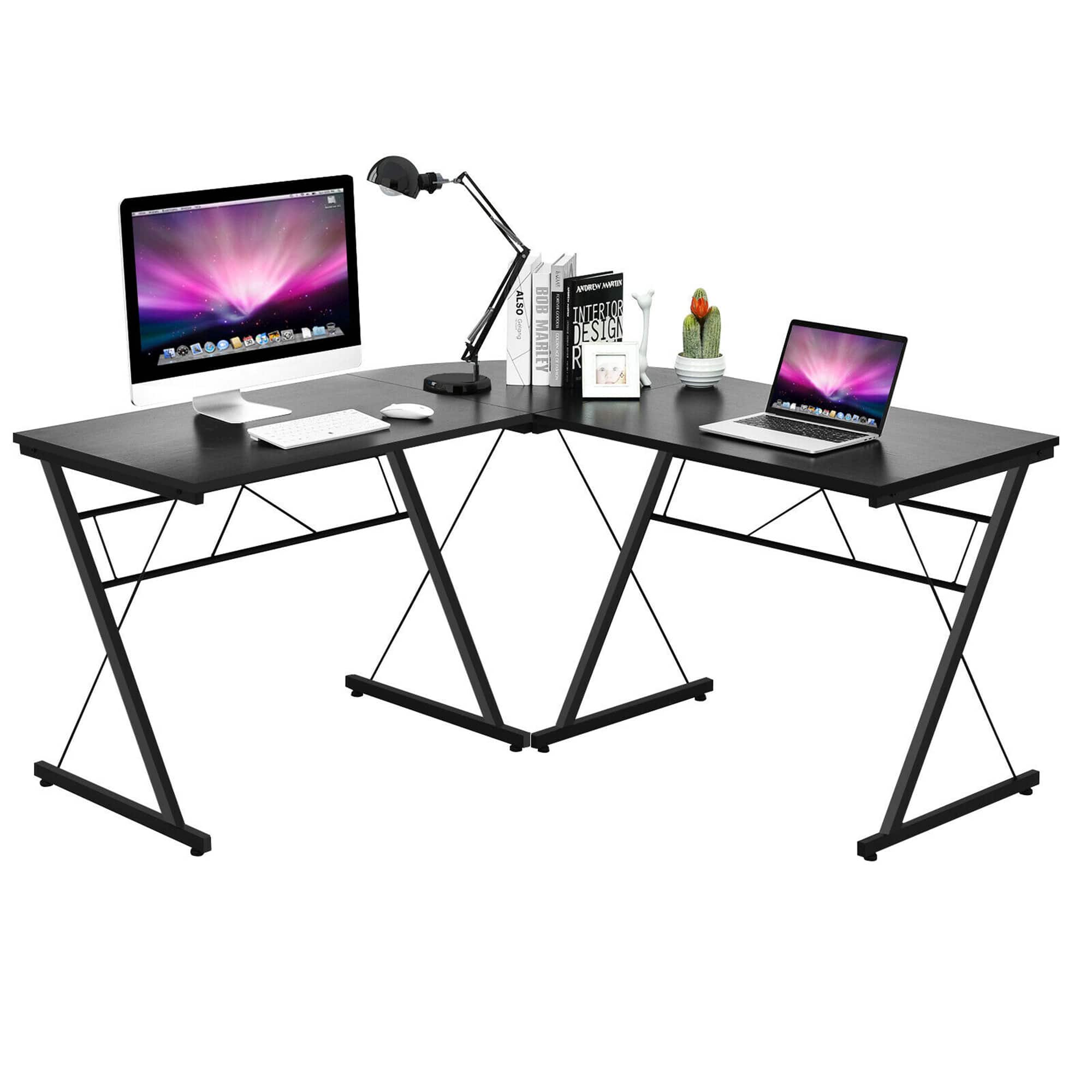 Gymax - 59'' L-Shaped Corner Desk Home Office Computer Table Study Workstation - Black