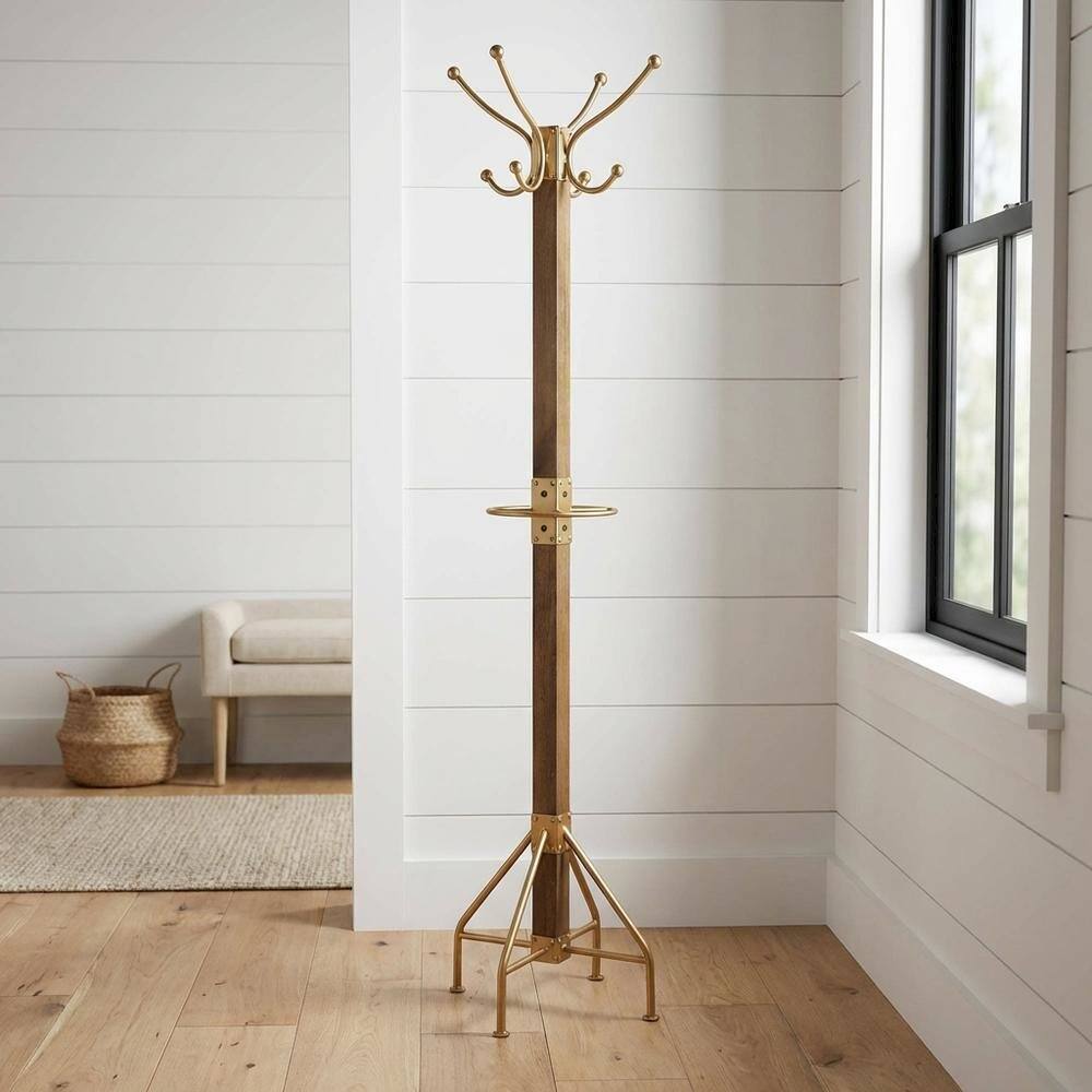 Alt View 4. Starlight Canyon Home - Freestanding Coat Rack with Hooks, Transitional Hall Tree for the Entryway - Medium Brown.
