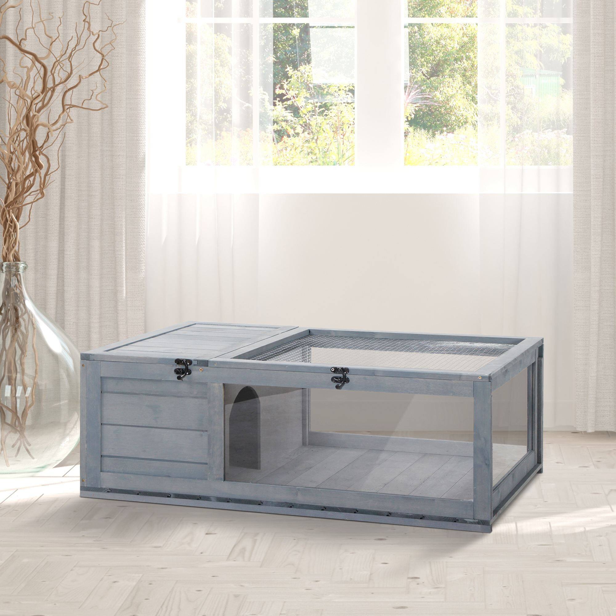 Alt View 1. Pawhut - Wooden Reptile Cage with Top Access for Turtles, Lizards.