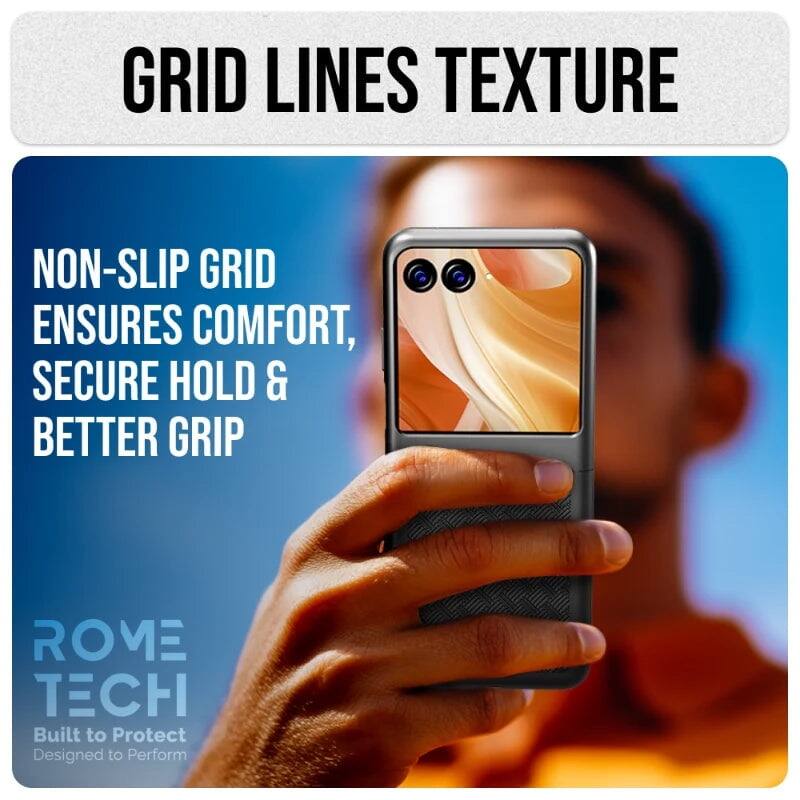 GRID LINES TEXTURE

NON-SLIP GRID ENSURES COMFORT, SECURE HOLD & BETTER GRIP

ROME TECH
Built to Protect
Designed to Perform