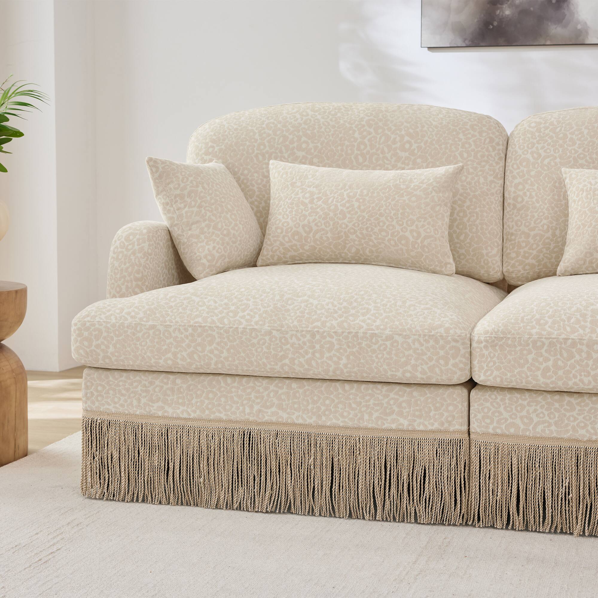 Back. Anysun - Modern Fashion Leopard Print Chenille Deep Seat Loveseat, Easy Assembly - Beige.