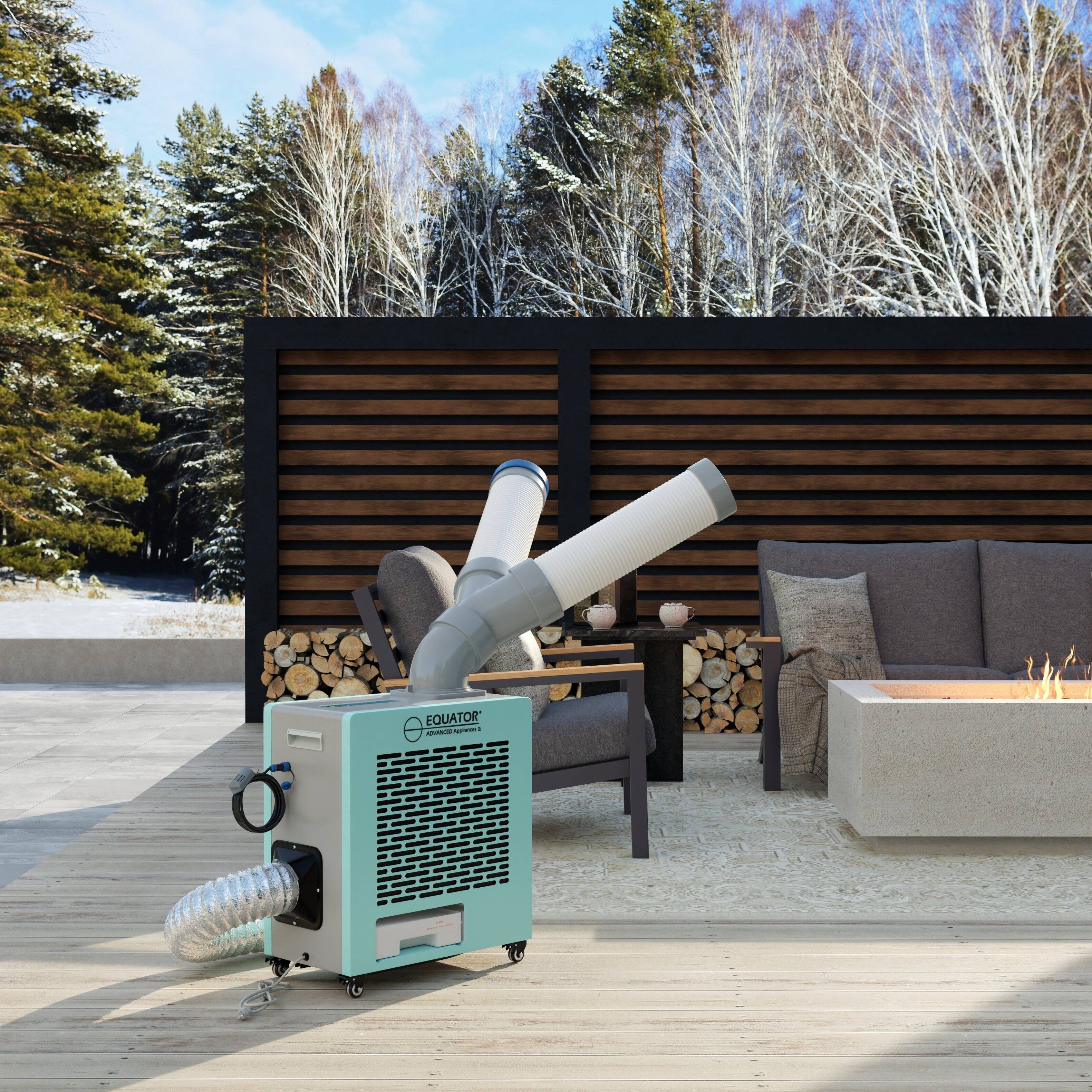 Alt View 10. Equator - Equator 10000 BTU  3-in-1 Outdoor-Indoor HEATER, AIR CONDITIONER, FAN, Remote + Drip Pan Pump Kit 110V - Turquoise Blue & Silver.