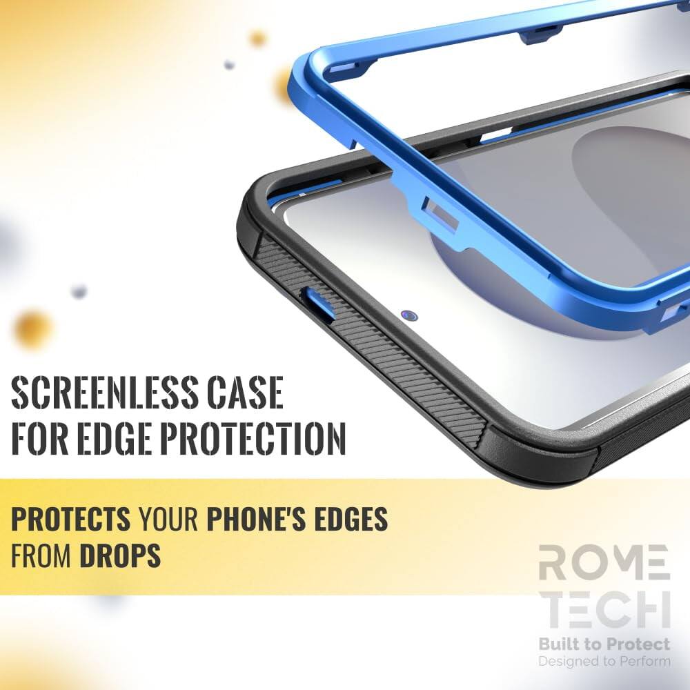 SCREENLESS CASE FOR EDGE PROTECTION  
PROTECTS YOUR PHONE'S EDGES FROM DROPS  

ROME TECH  
Built to Protect  
Designed to Perform