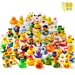 Joyfy - 30 Pcs Rubber Ducks Bath Toys Birthday Gifts for Kids, Random Assortment Mini Rubber Duckie Toys with Mesh Carry Bag - Multicolored