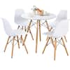 Front. Costway - Dining Table Set Modern 5 PCS For 4 Round Dining Room Table Set W/Solid Wood Leg - White.