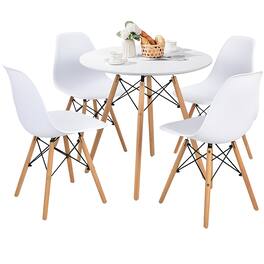 Costway - Dining Table Set Modern 5 PCS For 4 Round Dining Room Table Set W/Solid Wood Leg - White