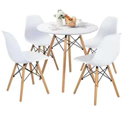 Front. Costway - Dining Table Set Modern 5 PCS For 4 Round Dining Room Table Set W/Solid Wood Leg - White.