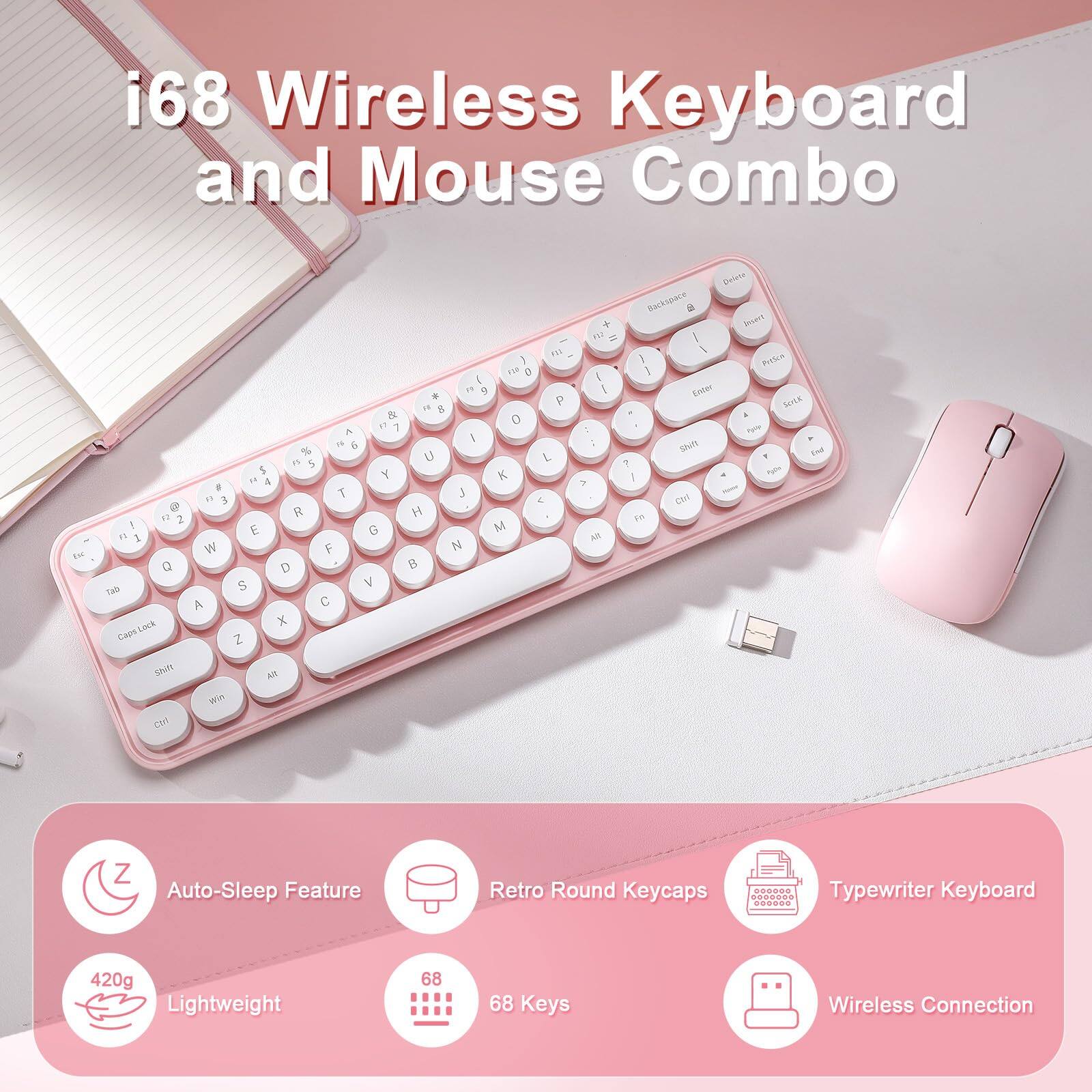 i68 Wireless Keyboard and Mouse Combo

- Auto-Sleep Feature
- Retro Round Keycaps
- Typewriter Keyboard
- 420g Lightweight
- 68 Keys
- Wireless Connection