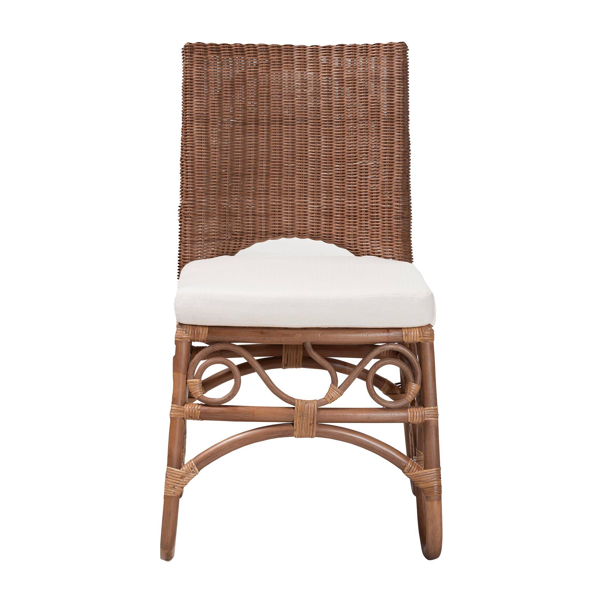 Angle. bali & pari - Rivan Natural Rattan Dining Chair - Handcrafted Wicker Accent Chair with Woven Back and Cushioned Seat, Boho Seating - Brown.