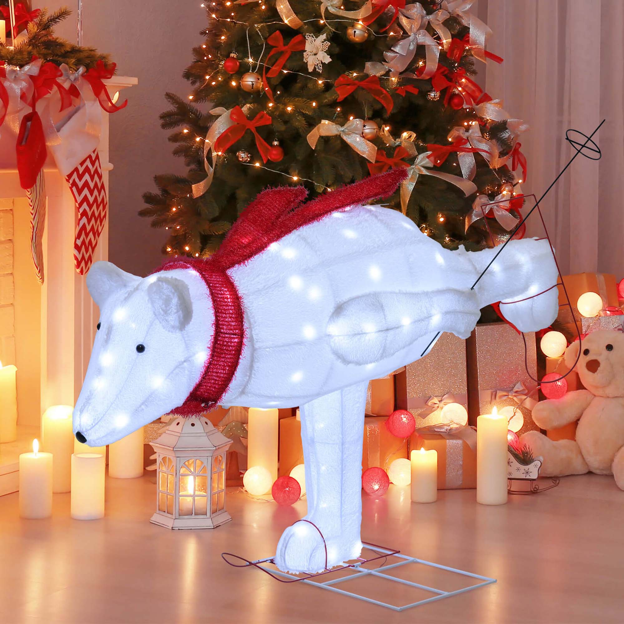 Alt View 1. Costway - Costway 4.5 FT Christmas Skiing Polar Bear with 80 LED Lights Ground Stakes & Zip Ties - White.