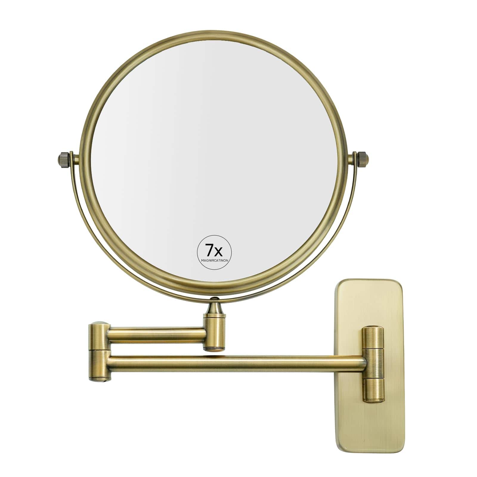 Earthley Blooms - 8-inch Double-sided Wall Mount Makeup Mirrors With 10x Magnification Bathroom Mirror For Hotel Antique Sa - Antique Satin Brass-7x-14"L x 8"W