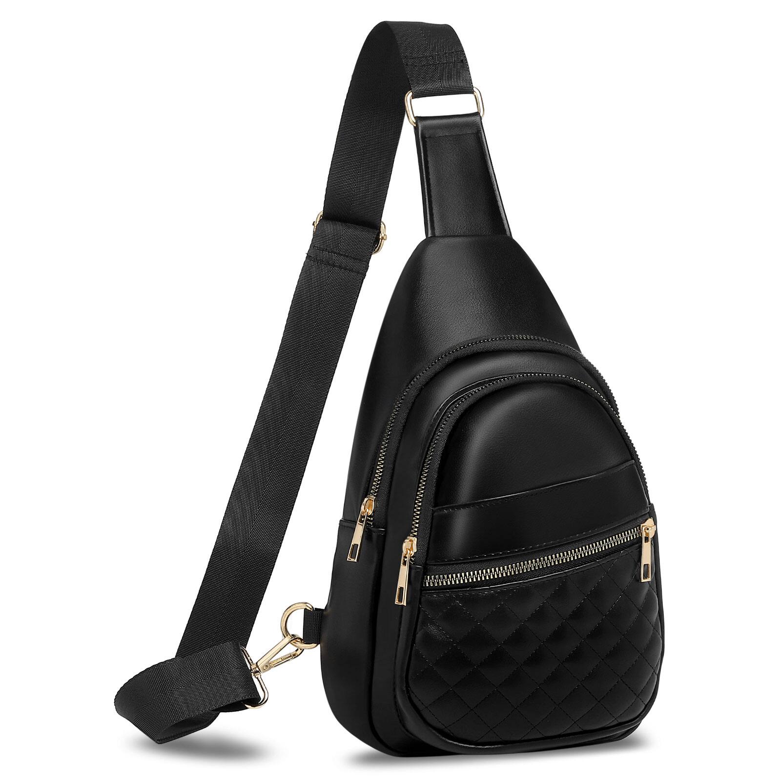 Unique Bargains - Crossbody Bags for Women Men Leather Sling Bag Cross Body Backpack for Women Casual Chest Bag Daypack for Travel Hiking - Black