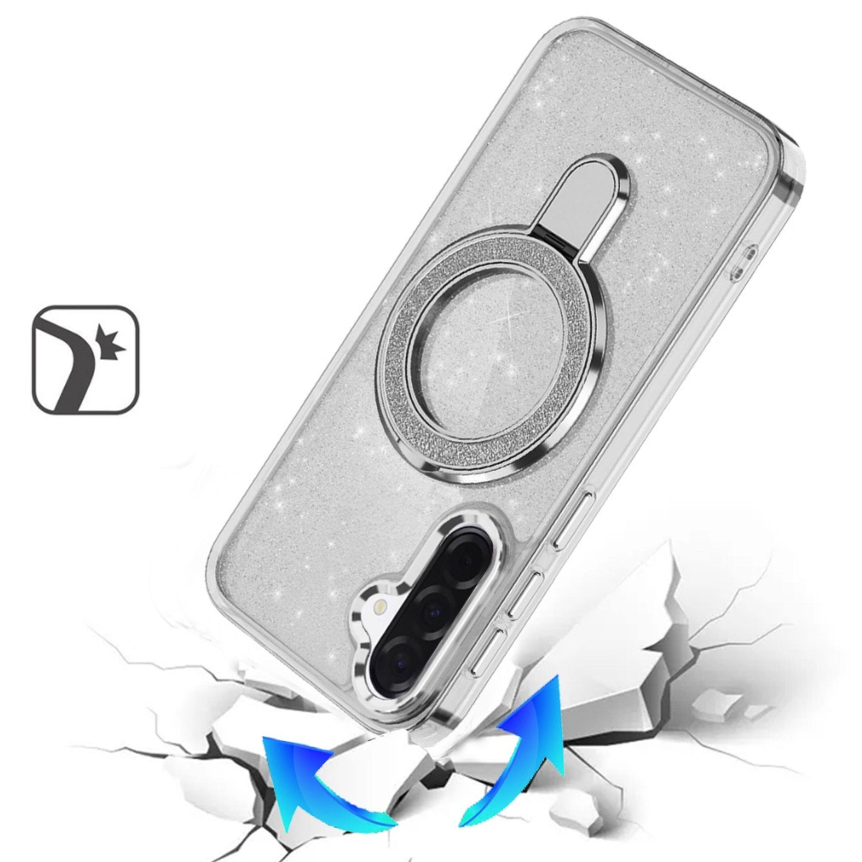 Angle. Kitcheniva - Dazzling Translucent Full Glitter Magnetic Circle Case With Tempered Glass For Samsung Galaxy A37 Clear - Clear.