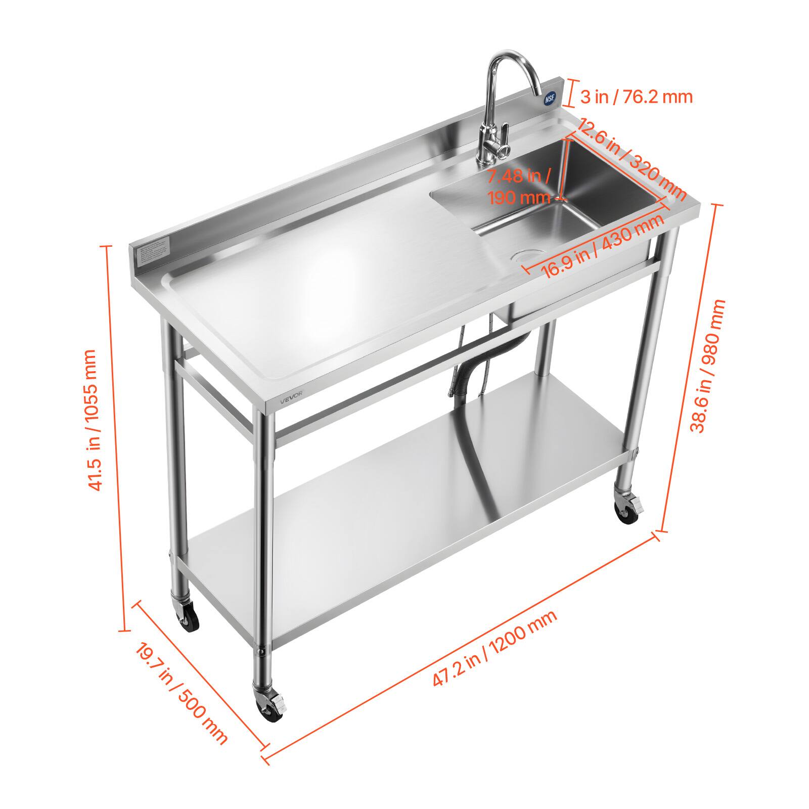 - 41.5 in / 1055 mm
- 19.7 in / 500 mm
- 38.6 in / 980 mm
- 47.2 in / 1200 mm
- 16.9 in / 430 mm
- 12.6 in / 320 mm
- 3 in / 76.2 mm
- 7.48 in / 190 mm