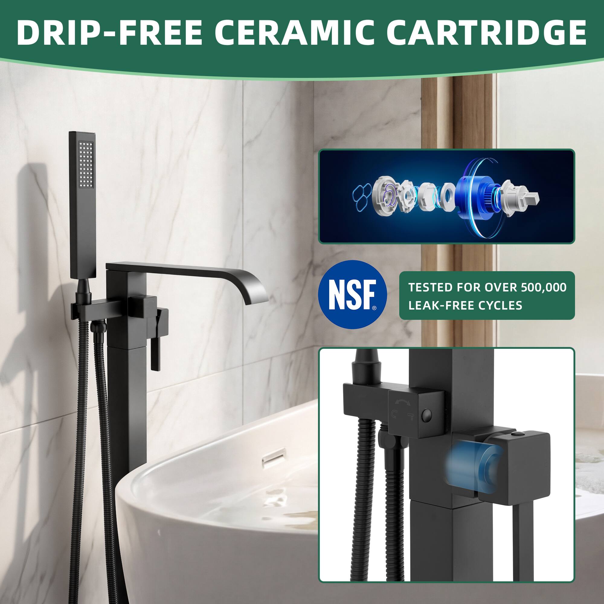 DRIP-FREE CERAMIC CARTRIDGE

TESTED FOR OVER 500,000 NSF LEAK-FREE CYCLES