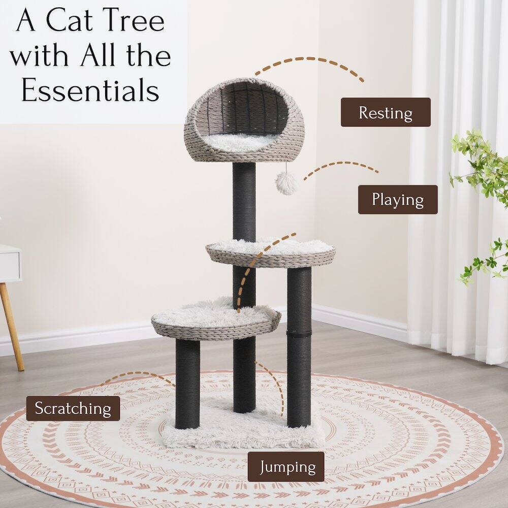 A Cat Tree with All the Essentials  
- Resting  
- Playing  
- Scratching  
- Jumping
