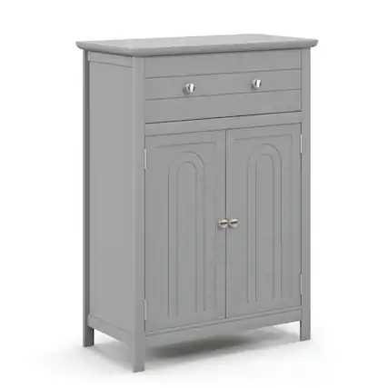 Front. Kadyn - Wooden Bathroom Floor Cabinet with Drawer and Adjustable ShelfGray Bathroom Cabinets for Entryway Storage Home - Gray.