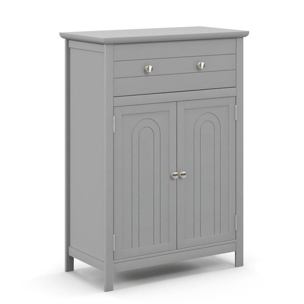 Front. Kadyn - Wooden Bathroom Floor Cabinet with Drawer and Adjustable ShelfGray Bathroom Cabinets for Entryway Storage Home - Gray.
