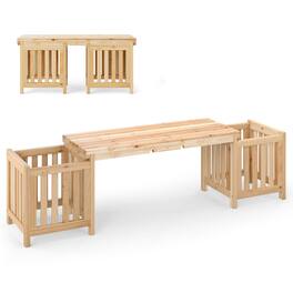 Costway - Patio Wooden Bench with Planter 2 Side Flower Box Slot Design for Easy Assembly - Beige