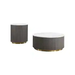 Coaster Co. of America - Jason 2-piece Round Marble Coffee and End Table Set White - White Marble