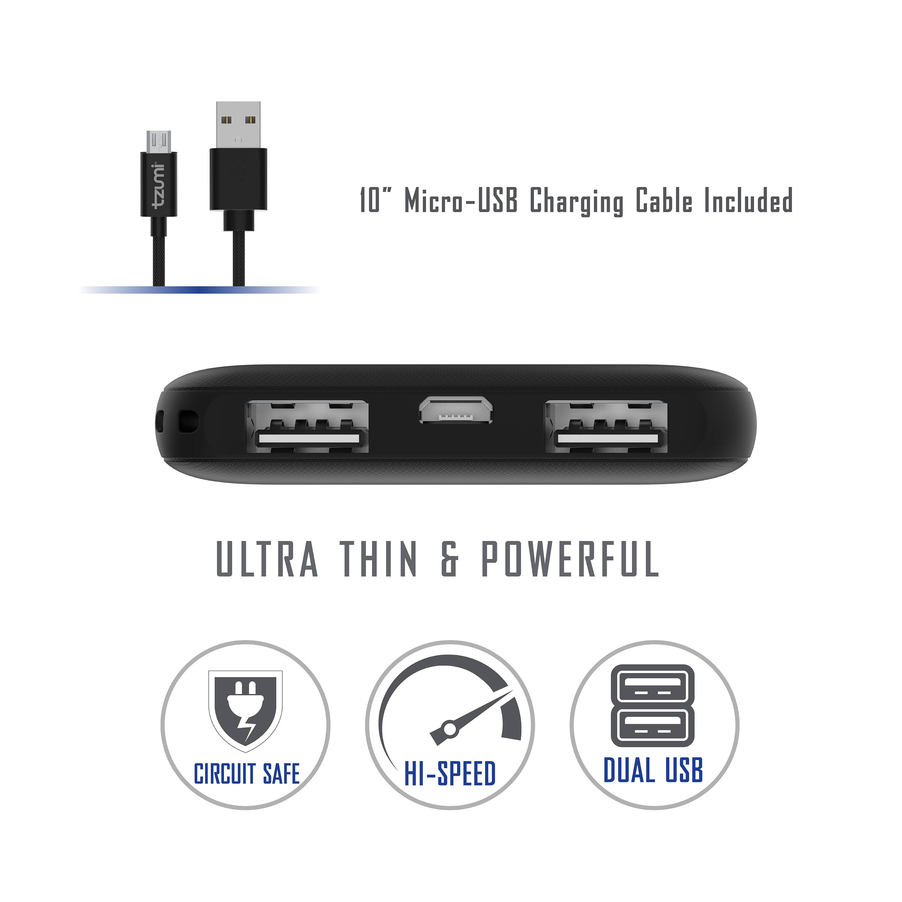 10" Micro-USB Charging Cable Included

ULTRA THIN & POWERFUL

- CIRCUIT SAFE
- HI-SPEED
- DUAL USB