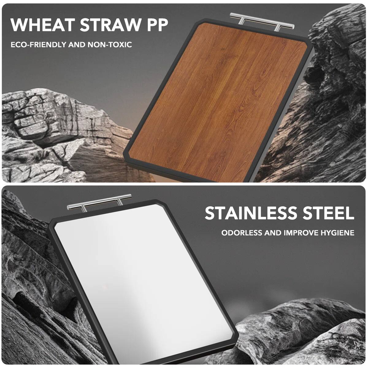 WHEAT STRAW PP  
ECO-FRIENDLY AND NON-TOXIC  

STAINLESS STEEL  
ODORLESS AND IMPROVE HYGIENE