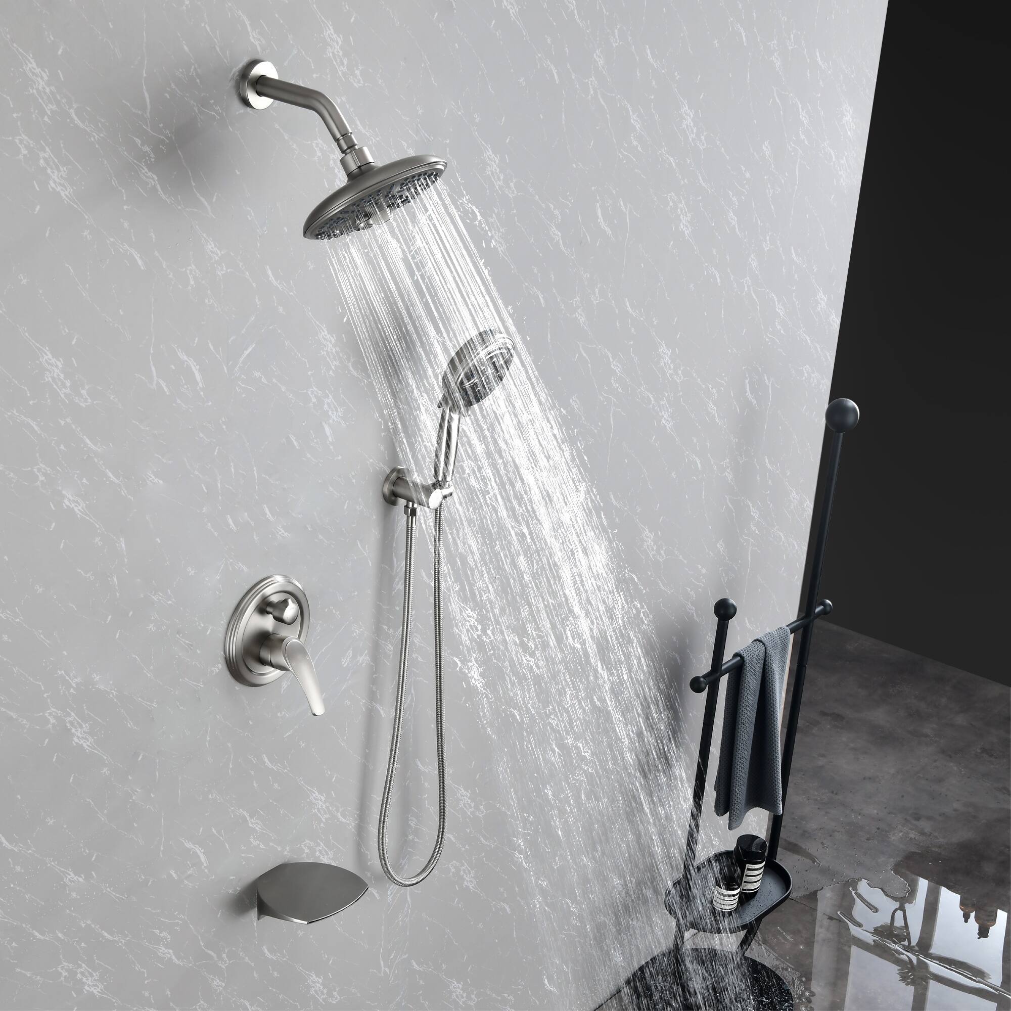 Alt View 3. Boyel Living - Brushed Nickel Shower Set Brass SUS304 3-Function Valve 8-Inch Top Spray 9-Function Handheld cUPC - Brushed Nickel.