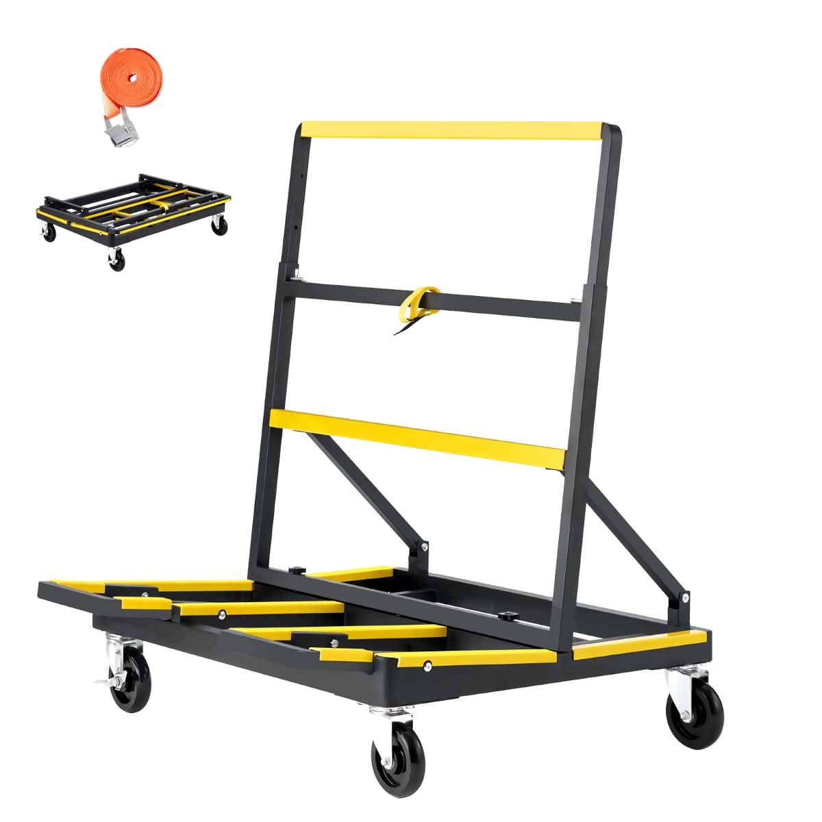 Ropilly- Drywall Cart Dolly, Steel Panel Dolly with Expandable Deck, Foldable Panel Truck Cart- Black