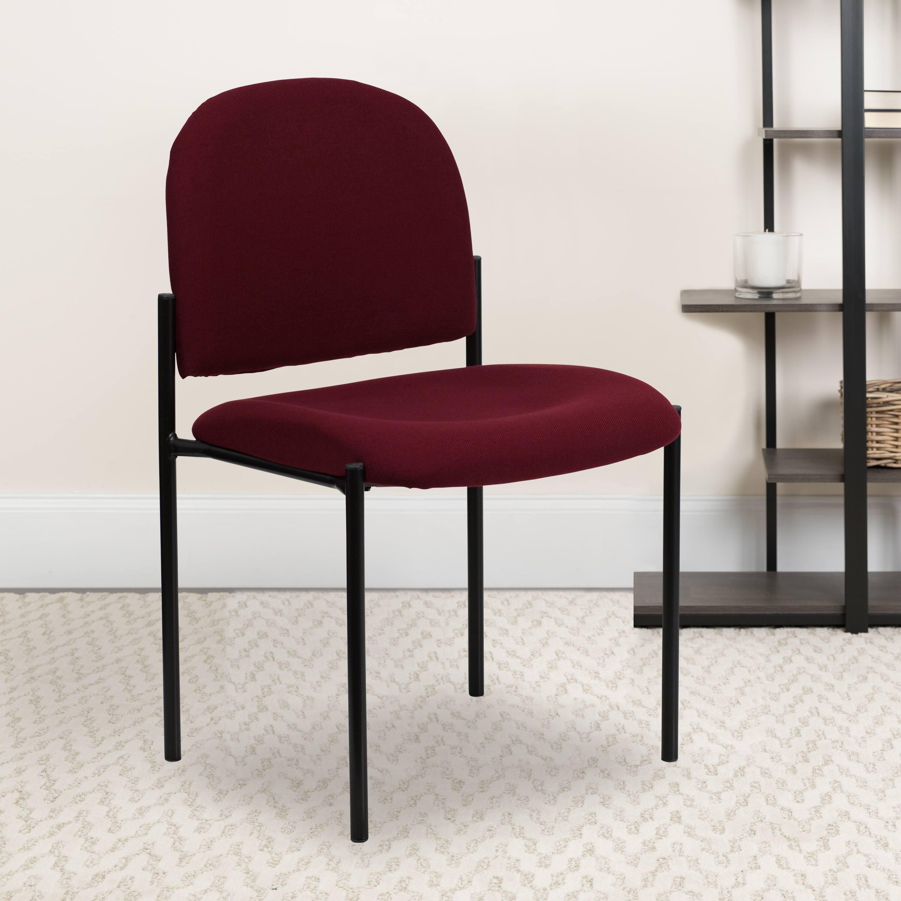 Alt View 1. Emma + Oliver - Comfort Stackable Steel Side Reception Chair - Burgundy Fabric.