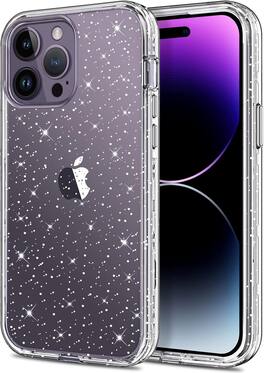 Entronix - Glitter Case for iPhone 14 Pro - Durable Hard Back Protection - Clear