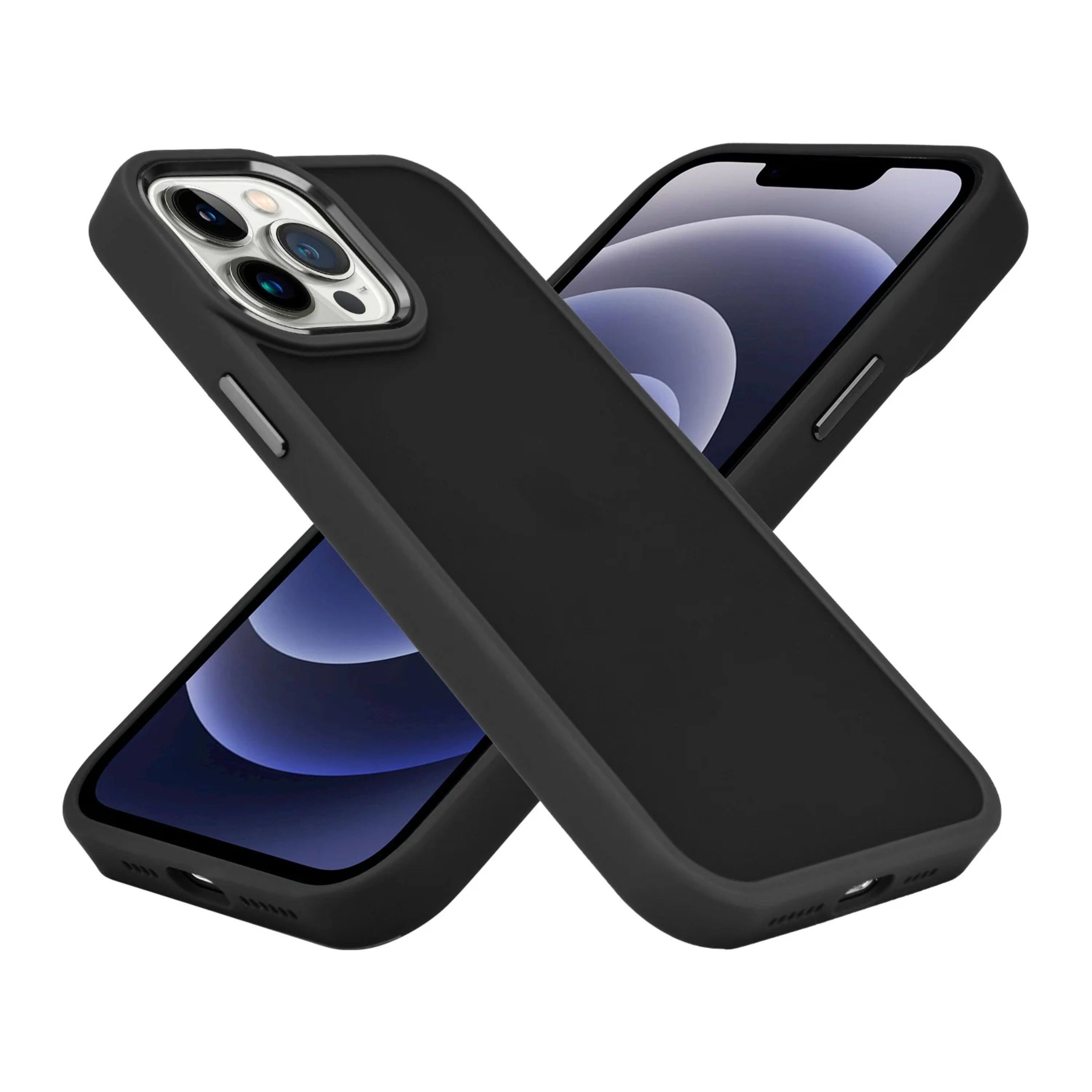 Left. Kitcheniva - Rubberized Thick Acrylic Hybrid Phone Case With Metal Button For iPhone 14 Pro Max Black - Black.