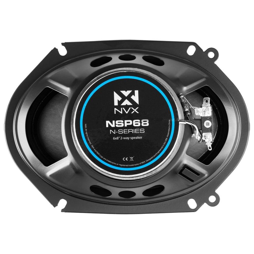 X NVX NVX NSP68 in GO All N-SERIES rights reserved 6x8" 2-way speaker USA Assembled & the XAN XAN pue Logo Butter Engineered CE Designed trademarks registered trademarks of MVX