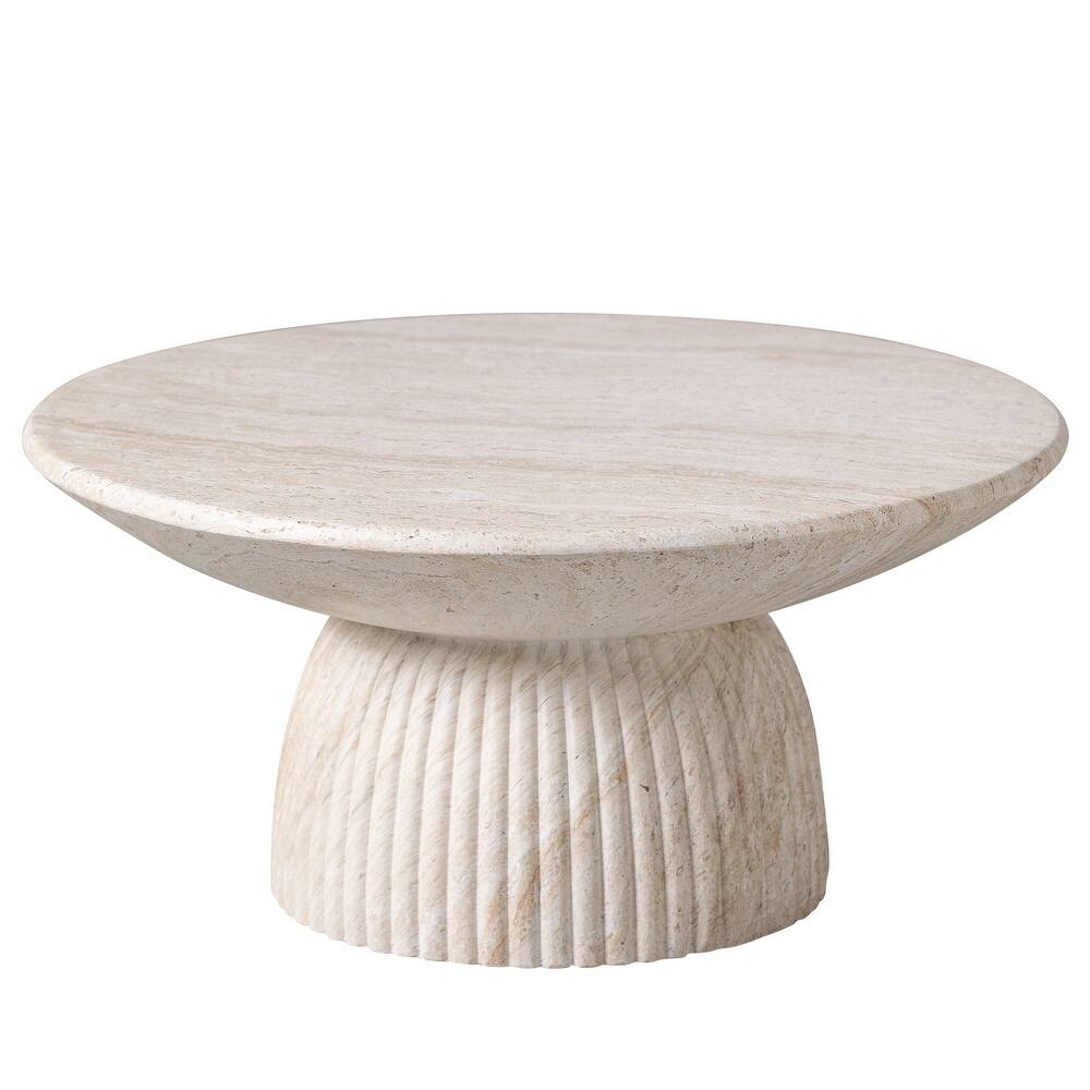 LeisureMod Quarry Round Fluted Coffee Table, Sculptural Pedestal Base ...