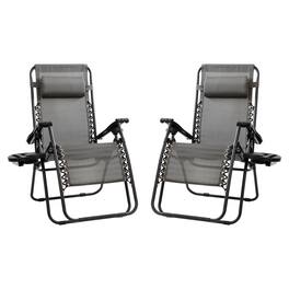 Emma + Oliver - 2 Pack Adjustable Mesh Zero Gravity Lounge Chair with Cup Holder Tray - Gray