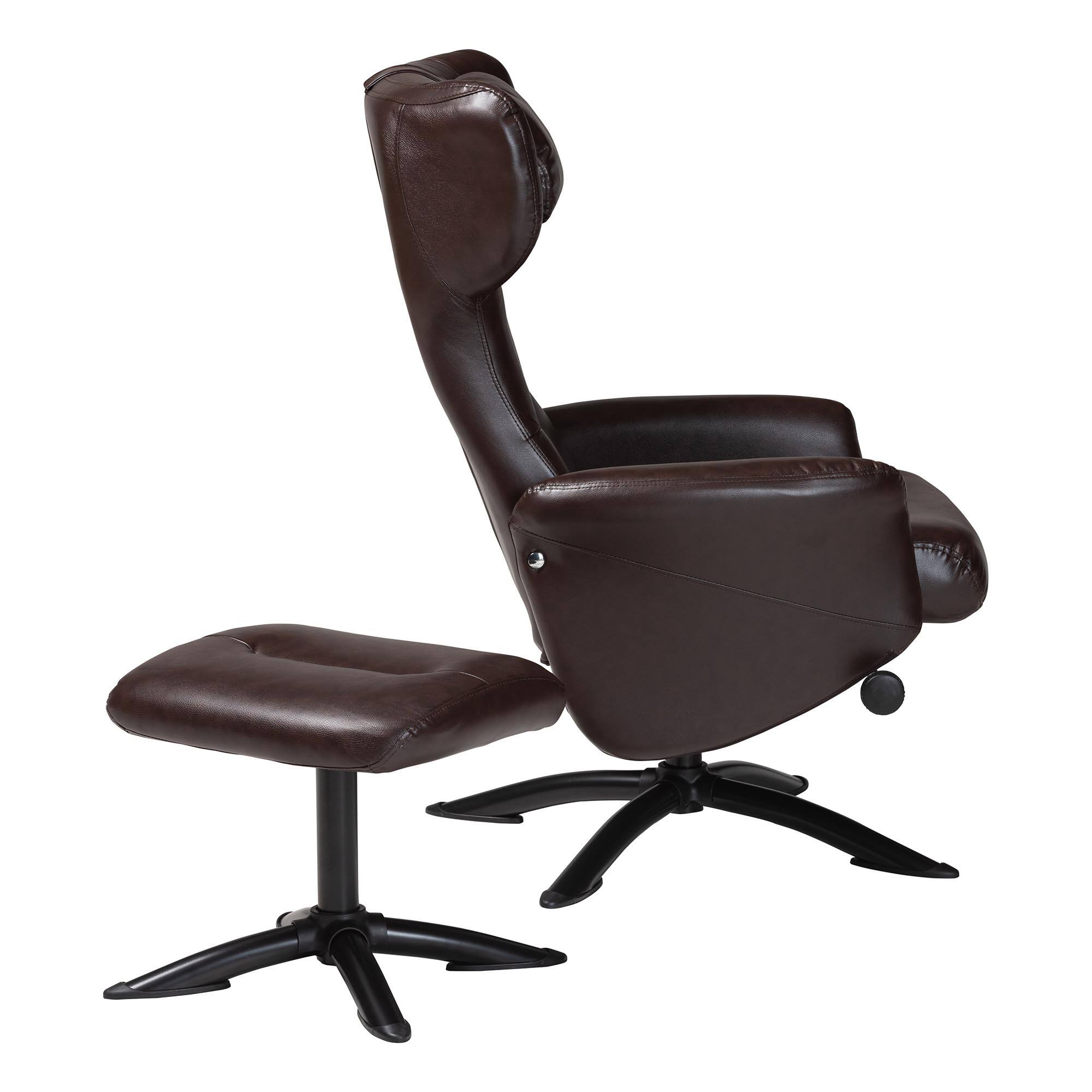 Back. Baxton Studio - Elwood Modern Faux Leather 2-Piece Lounge Chair and Footrest Set - Dark Brown/Black.