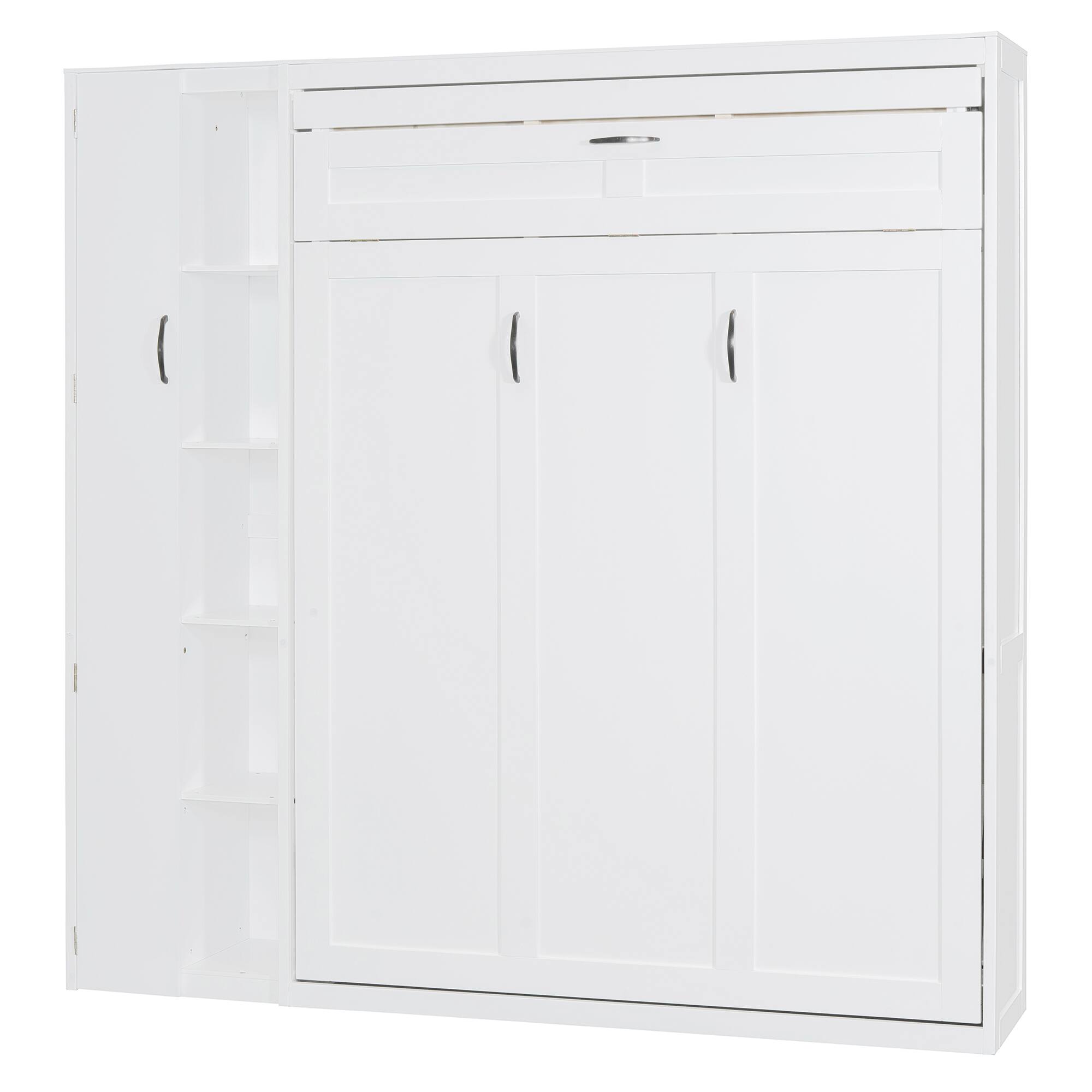 Alt View 2. Tiramisubest - Full Size Murphy Bed with Shelves, Wardrobe & LED Lights, White, 82" L x 16" W x 83" H, 262 lbs - White.