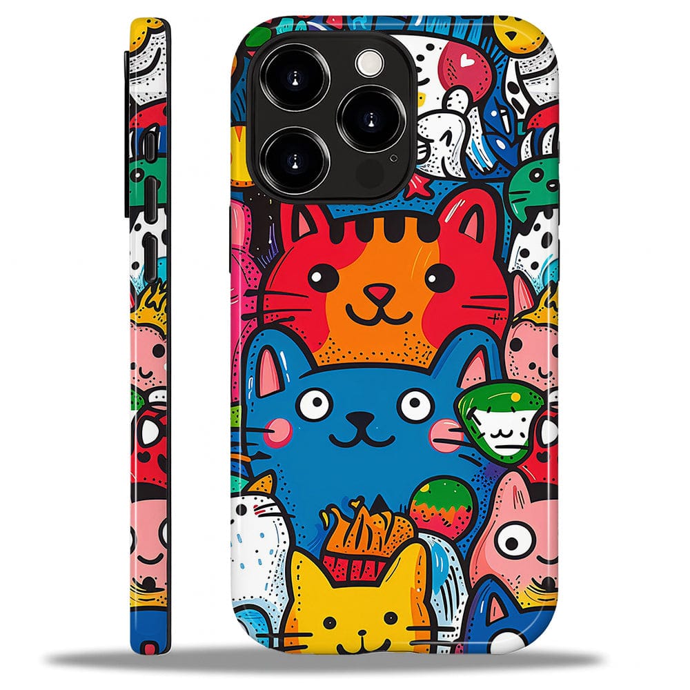 BUBM - Smartphone Case for iPhone - 2-Layer Durable Smartphone Protection Case - Happy Cat Friends - Happy Cat Friends for iPhone 14 Pro