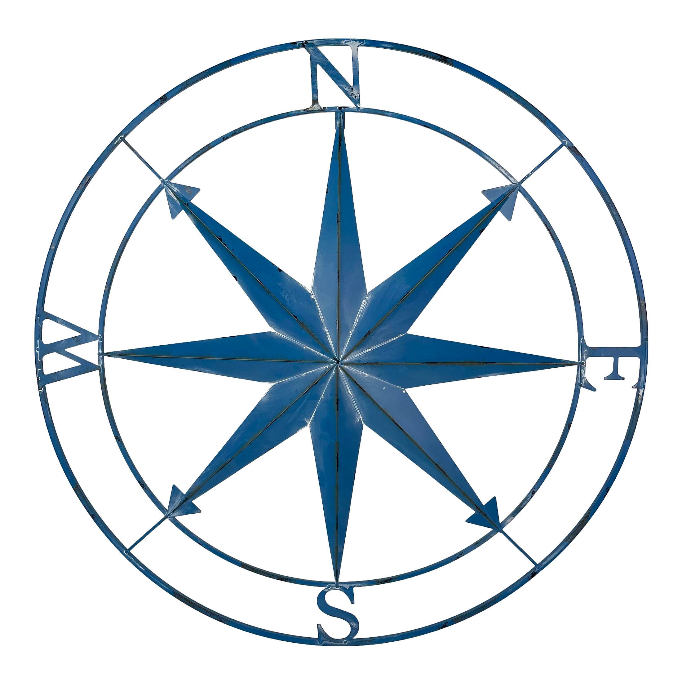 Front. Zeckos - Aegean Blue Indoor Outdoor Metal Compass Rose Wall Sculpture 39.25 Inch Diameter - Blue.