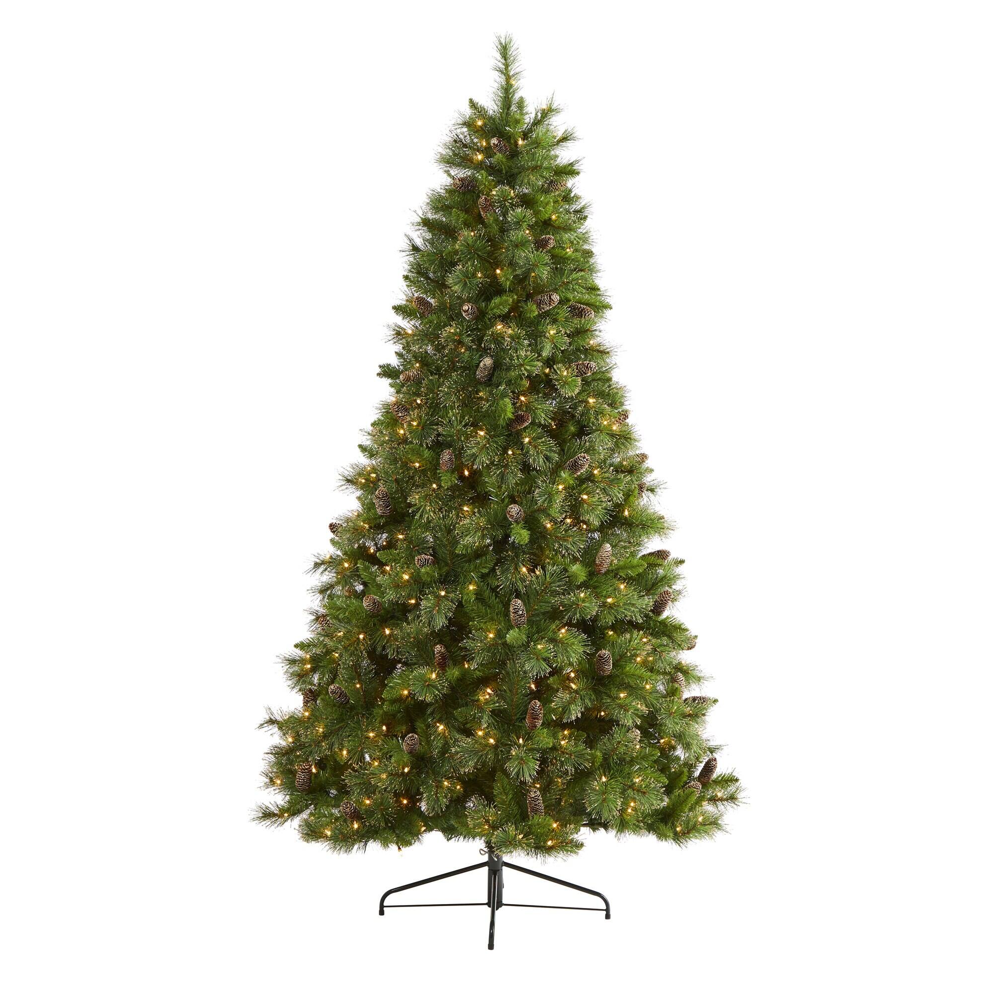 BreeBe - 7’ Gold Tip Xmas Tree w/600 Lights, Pine Cns & 1568 Tps - Green