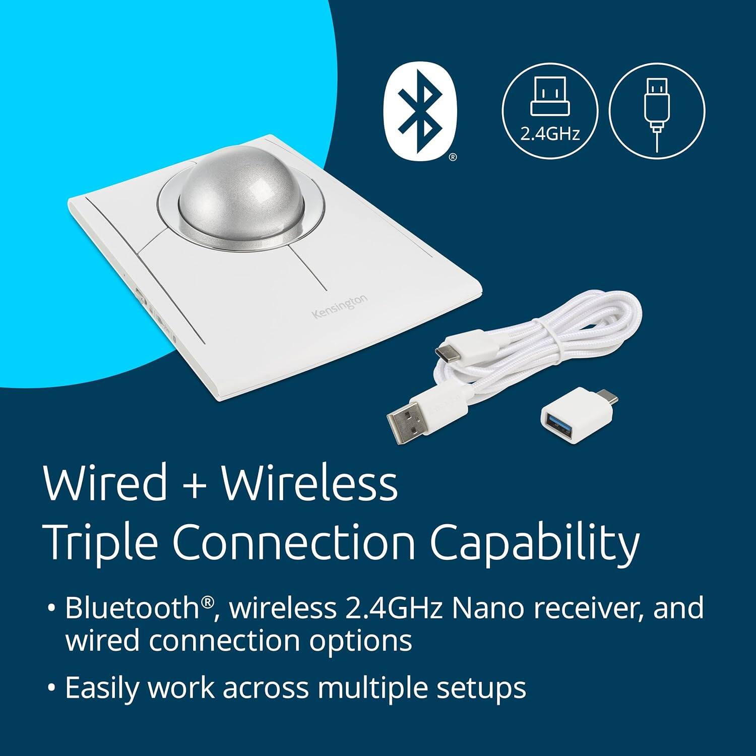Wired + Wireless Triple Connection Capability

- Bluetooth®, wireless 2.4GHz Nano receiver, and wired connection options
- Easily work across multiple setups