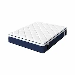 Ecooso - 12" Queen Hybrid Mattress, Medium-Firm, 5-Zone Support, Back & Hip Relief, Fiberglass-Free - White+Blue