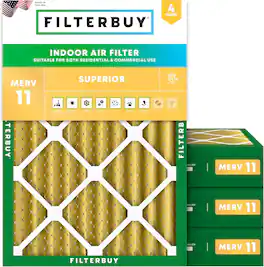 Filterbuy - 19.75x21x4 MERV 11 Pet & Allergy Defense, Electrostatic Pleated HVAC AC Furnace Air Filters Replacement (4-Pack) - Gold