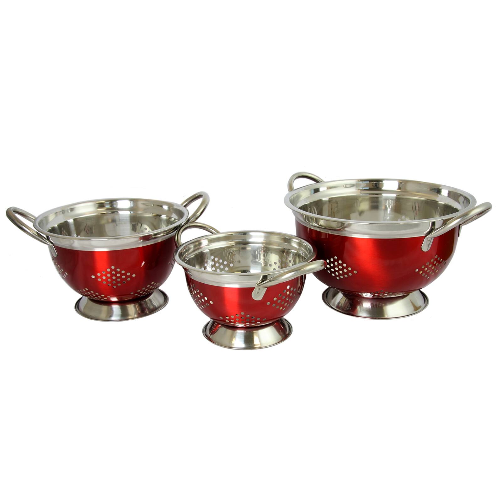 Alt View 4. Oster - Oster Metaline 3 Pack Round Asian Colander, Metallic Red - Red.