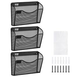 VEVOR - File Wall Rack, Three-Piece 1 Pocket Mesh Wall File Holder, Wall Mounted Magazine Mail Paper & Document Storage Folder - Black