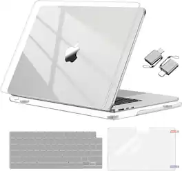 mosiso - 4in1 Case Set for MacBook Air 13.6 inch M5 A3449 M4 A3240 M3 A3113 M2 A2681 2022-2026, Keyboard Cover&Screen Film&Type-C - Crystal Clear
