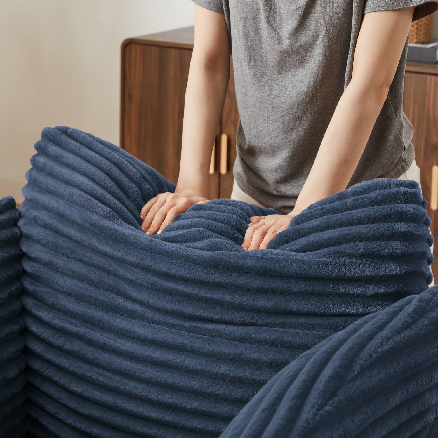 Alt View 6. Z-Edge - Corduroy sleeper sofa couch, no assembly needed, Perfect for Living Room/Dorm/Apartment - Blue - Blue.